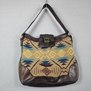 Pendleton Woolen Mills Shoulder Bag Leather Trim Southwestern Aztec Tote Satchel